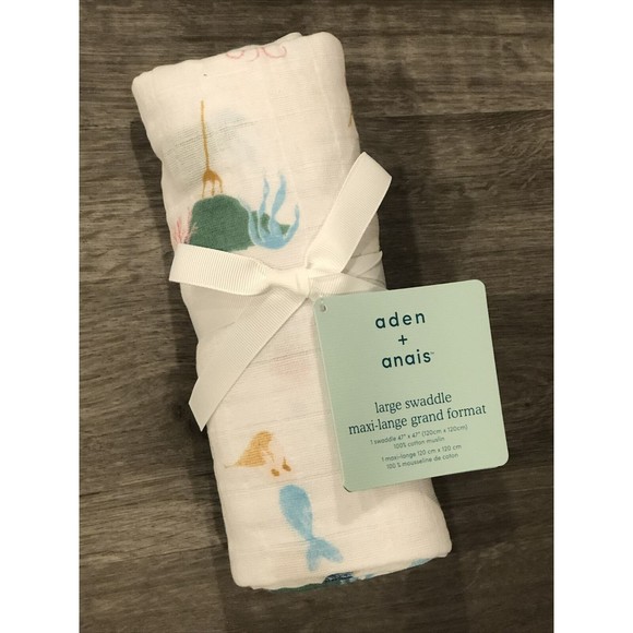 Aden & Anais New Muslin Swaddle Blanket Salty Kisses- Mermaids 47x47” 2019 - Picture 1 of 7